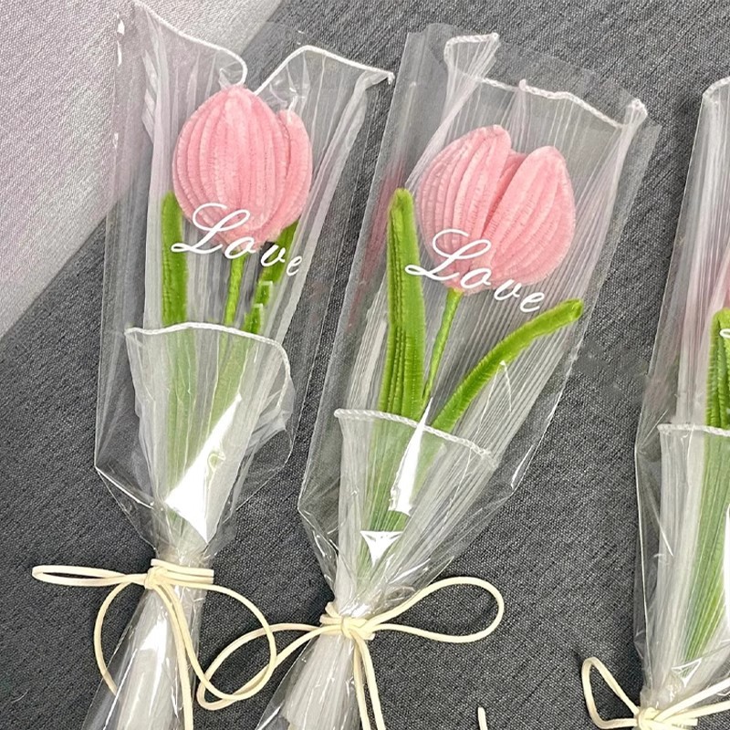 Ramo de flores de tulipán hecho a mano, palo trenzado, acabado de flores rosas tejidas, para parejas, decoración romántica para de boda, 1/3 Uds.: M / Beige