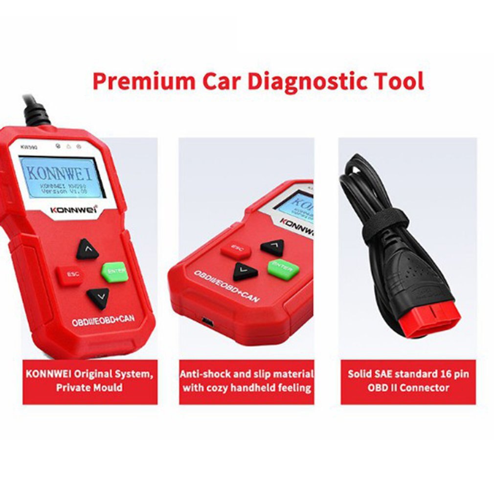 KW590 OBDII/EOBD Scanner Car Code Reader Car Diagnostic Scan Tool With Easy-to-Read LCD Display Portable Bag