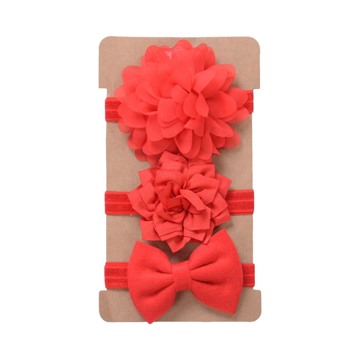 Conjunto de Diadema con lazo para bebé y niña, Bandage para la cabeza con lazo, diadema de flores para el pelo, accesorios de ropa infantil, 3 piezas: Rojo