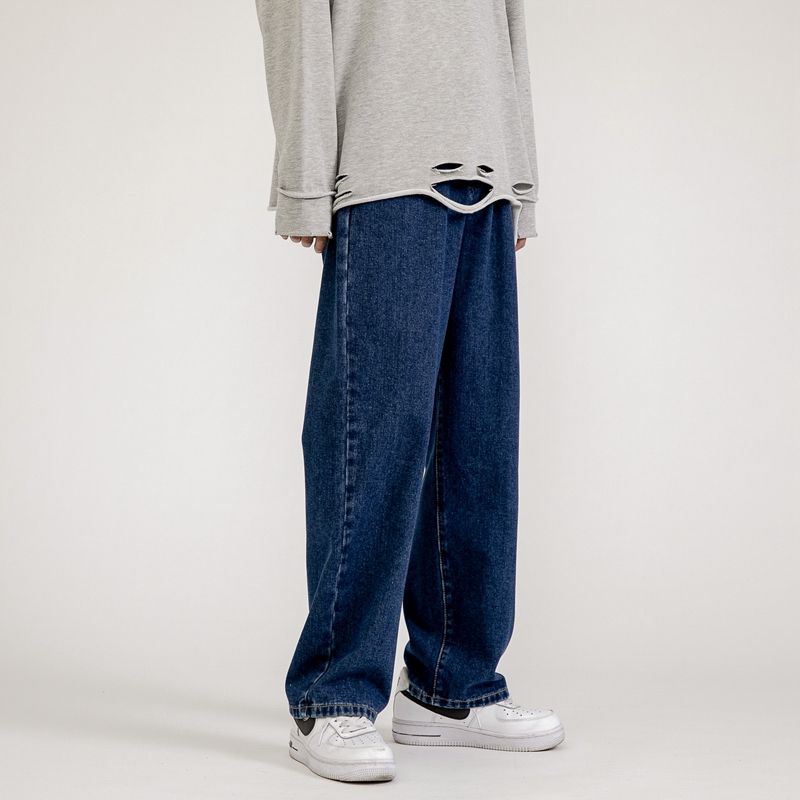 Korean Men&#39;s Baggy Jeans Classic Unisex Man Straight Denim Wide-leg Pants Hip Hop Bagy Light Blue Grey Black