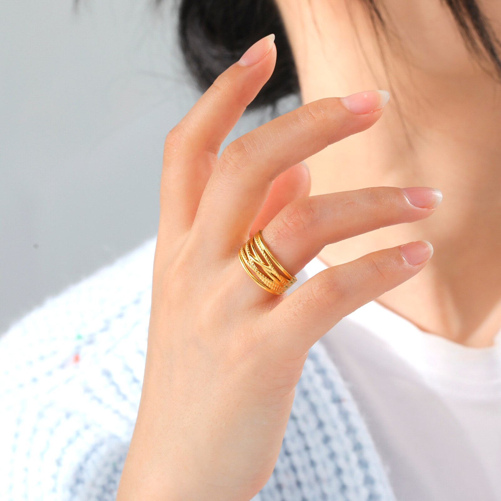 Skyrim 2022 Breed Twist Geometrische Ringen Voor Vrouwen Roestvrij Staal Verstelbare Open Finger Ring Mode-sieraden