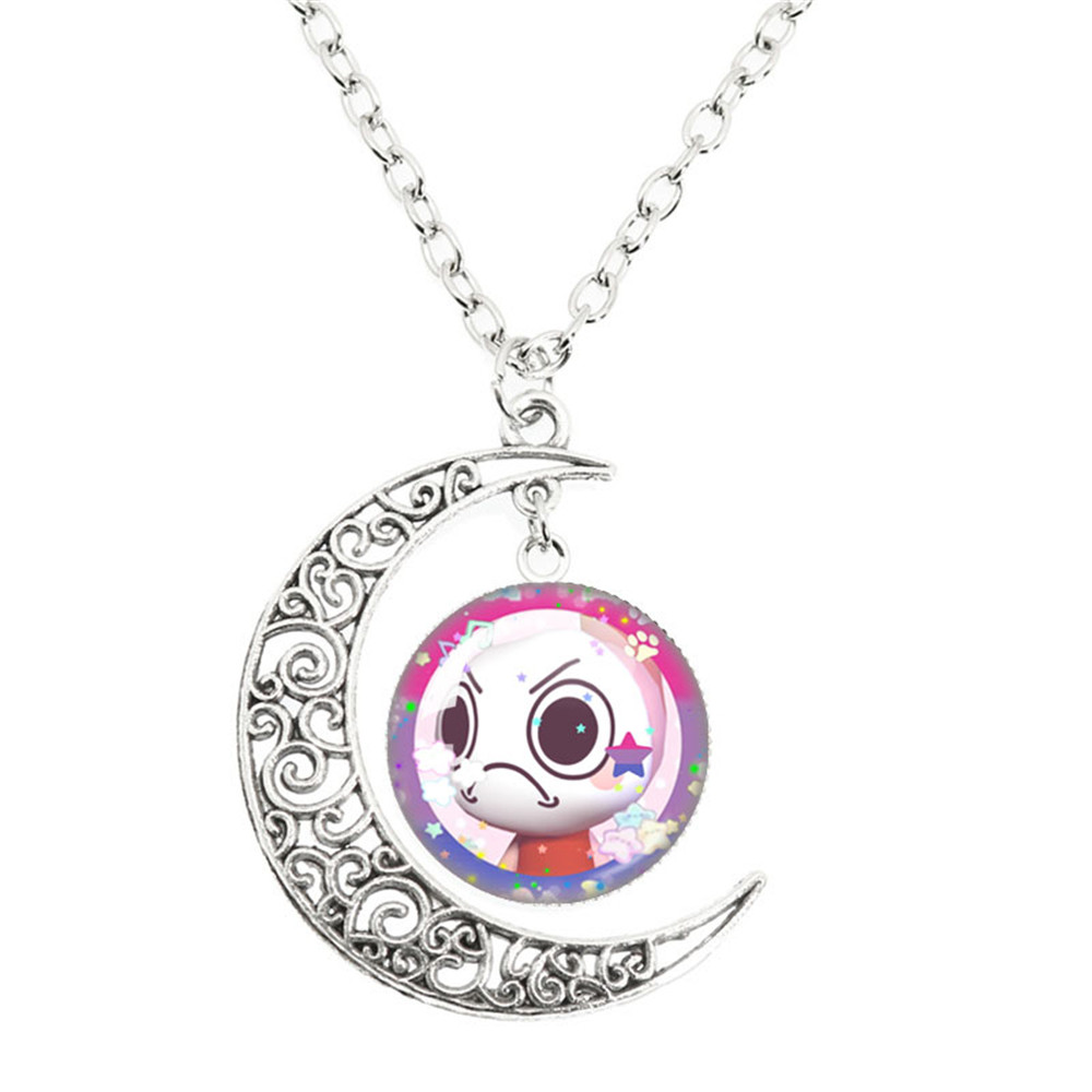Juego de terror Goob Pebble Dandy's World collar lindo divertido Meme Kawaii cabujón de cristal colgante la luna collar joyería: Rojo óxido
