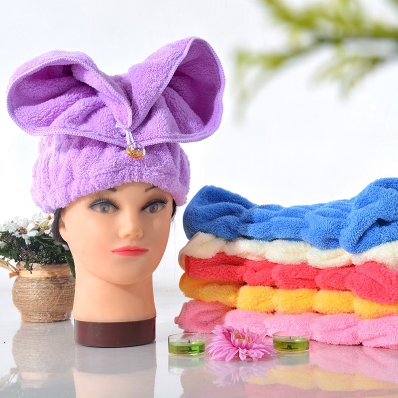 Microfiber Thicken Hair Turban Quickly Dry Hair Hat Wrapped Towel Bath With Cute Bathroom Accessories