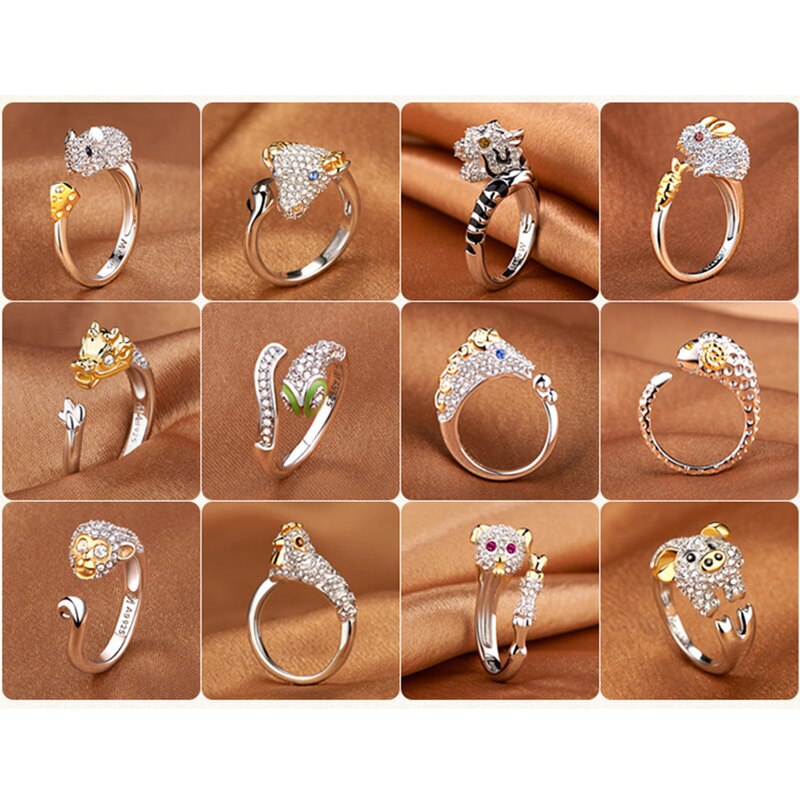 Koper Plated Crystal Mooie Hond Varken Konijn Aap Ingelegd Dier Ringen Vrouwen Meisje Opening Ring Wedding Party Sieraden