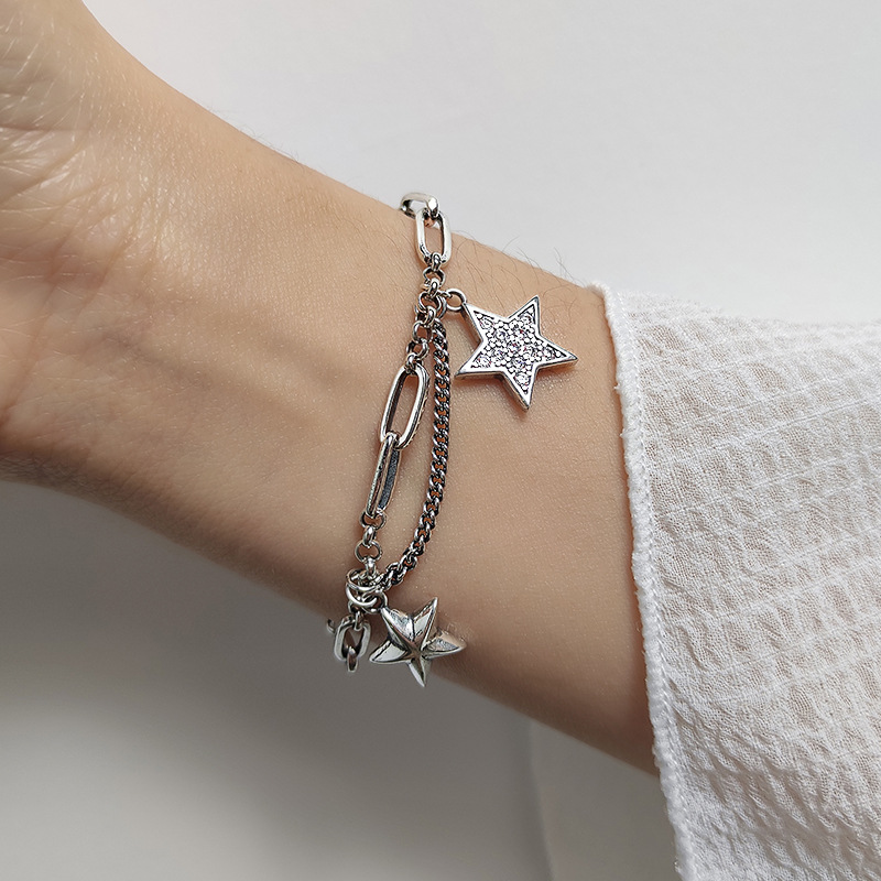 Top Retro Vintage Style Star Charm Bracelets S925 Silver Chain Bracelets Fine Bracelets