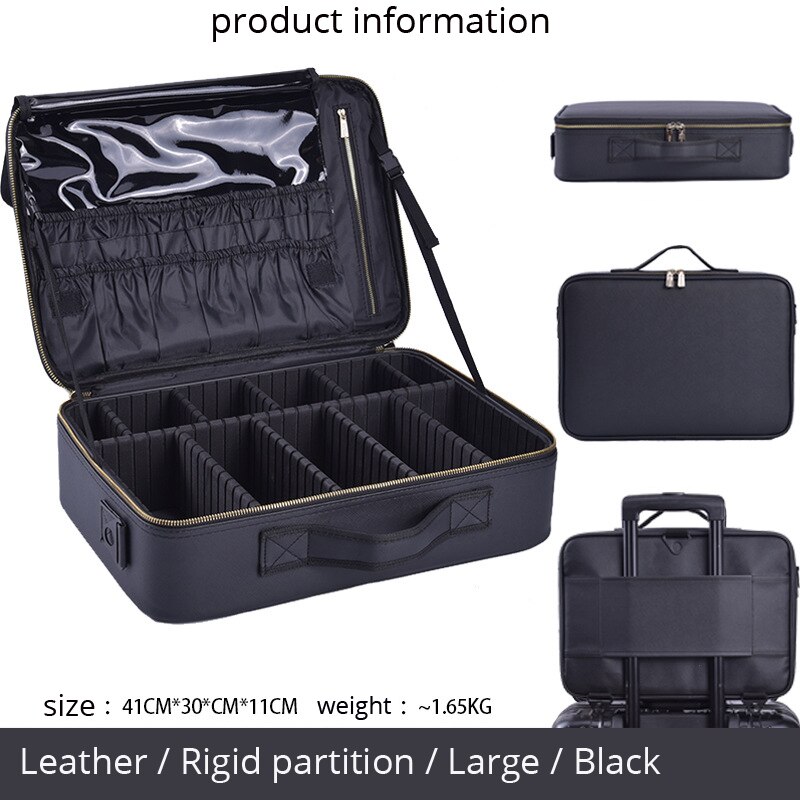 Organizador de maquillaje de gran capacidad para mujeres, caja de almacenamiento de Neceser cosmético de multicapa, Bonito traje portátil: BLACK-L