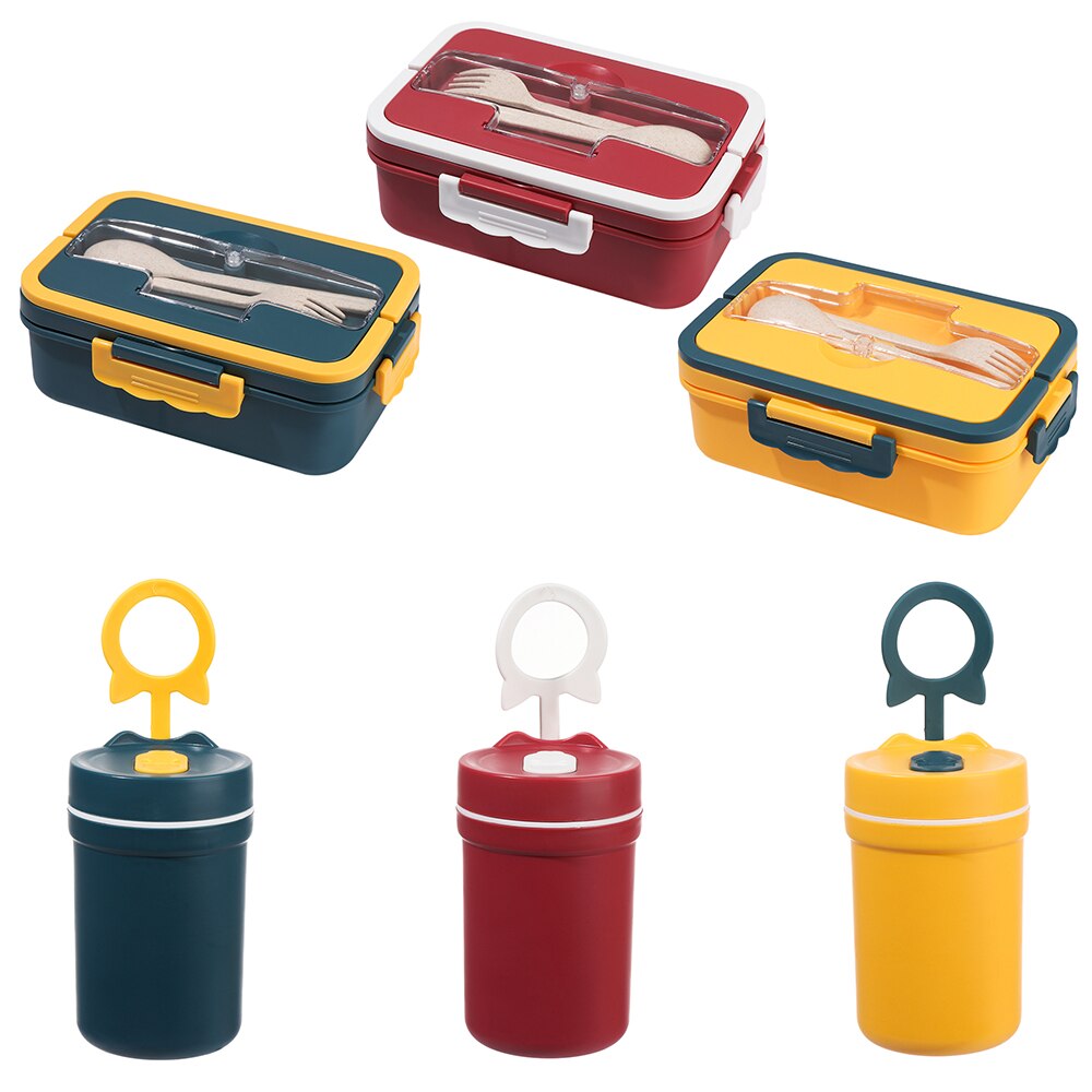 Lunch Box Children Student Food Container Wheat Straw Material Leak Proof Microwave Dinnerware Portable Bento Box With Compartme