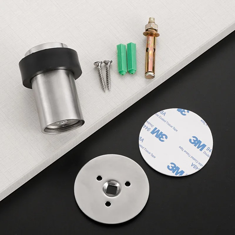 Türhalter aus Edelstahl 304, runder Türstopper, zylindrischer Haushalts-Türstopper, Sicherheit, kein Stanzen von Löchern erforderlich, Gummi, Zuhause