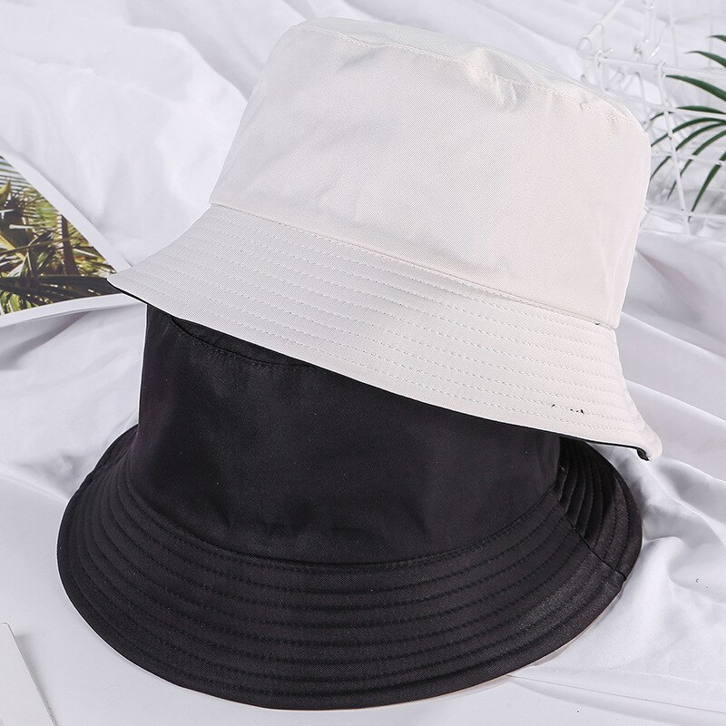 Dubbelsidig bärmössa enfärgad hinkhatt män kvinnor solhatt vändbar fiskarhatt sommar panama keps sol fiske gorras: Svart beige