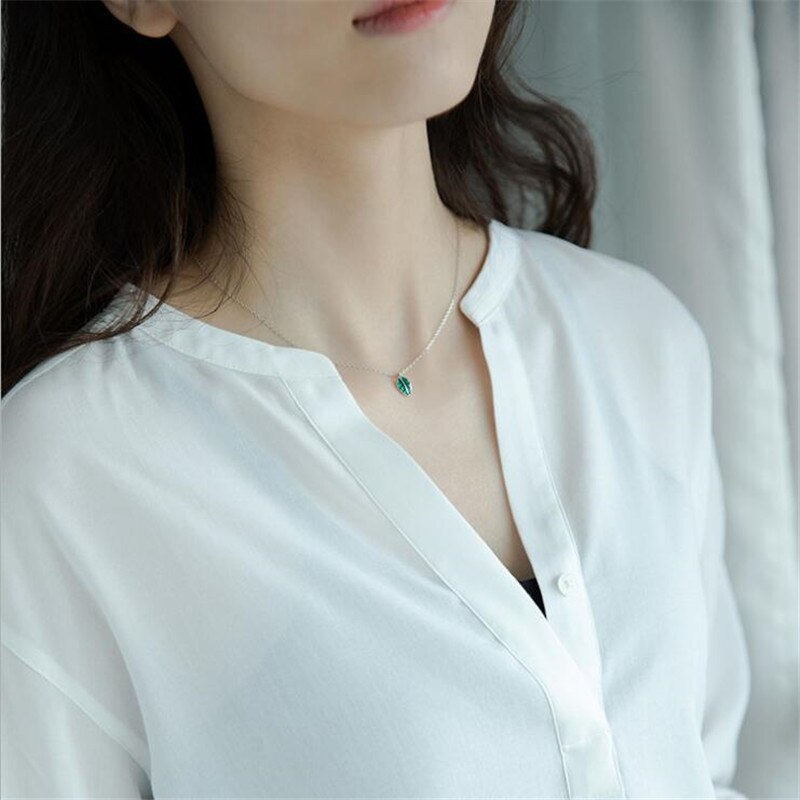 Retaining The lush Years Green Leaf 925 Sterling Silver Jewelry The Niche Tree Clavicle Chain Necklaces H498