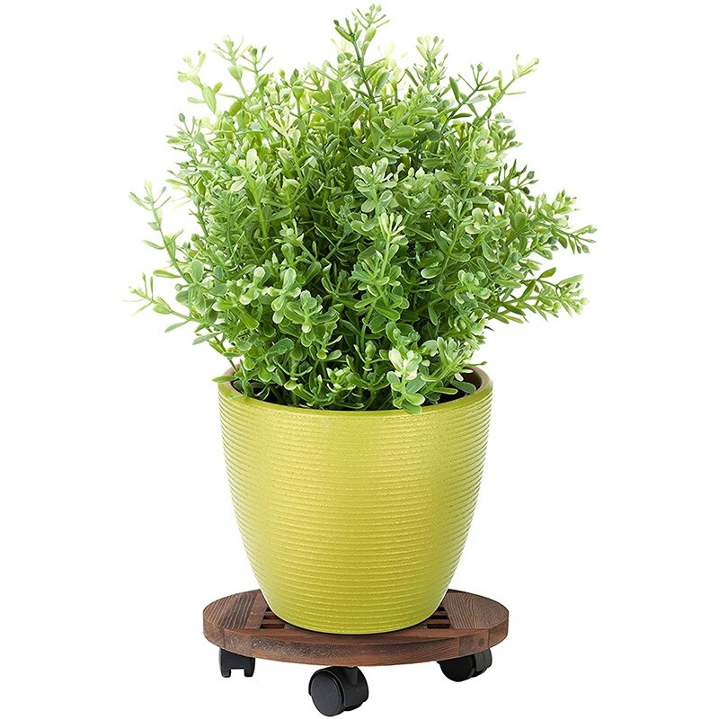 25cm Wood Flower Pot Removable Tray Plant Holder Stand Base with Wheels Planter Flowers Pot Mover Trolley Plate