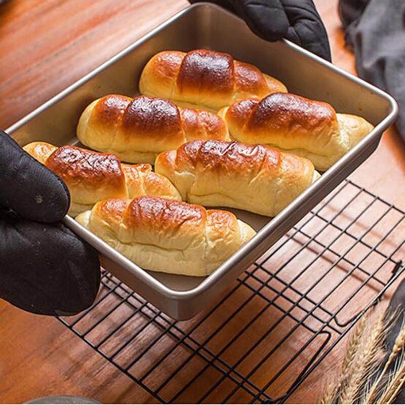 Stainless Steel Baking Tray Steamed Sausage Dish Rectangle Fruit Plate Pizza Bread Pastry Storage Tray Bakeware Tool
