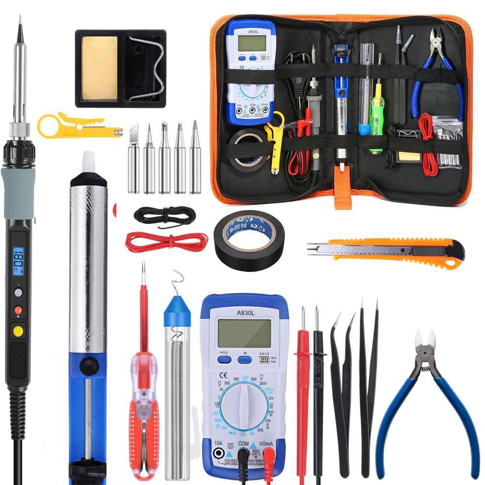 Handskit 80W Digital Soldering Iron kit Electric Temperature Control soldering iron multimeter 5 soldering tips Welding Tools