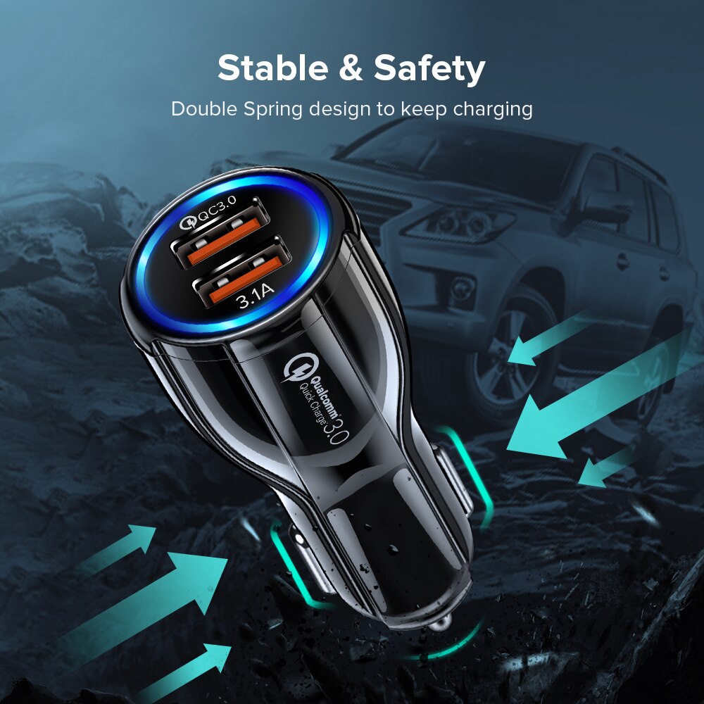Bil usb lader hurtiglading 3.0 2.0 mobiltelefon lader 2 port usb rask bil lader for iphone samsung nettbrett billader