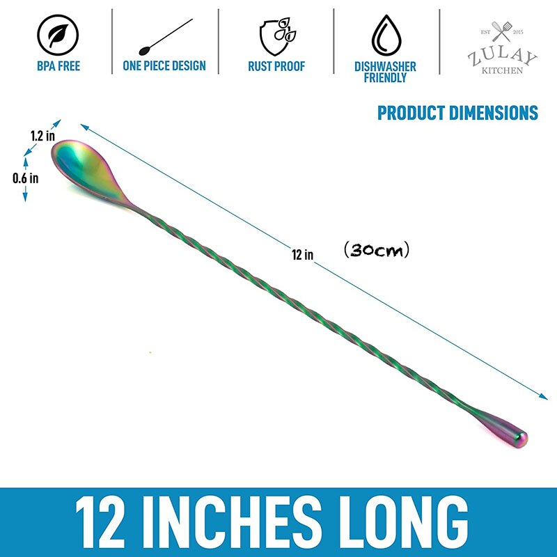 30cm/40cm/50cm Teardrop Cocktail Bar spoon Mixing Spoon 304 Stainless Steel Twisted Mixing Stir Spoon Bar Tool