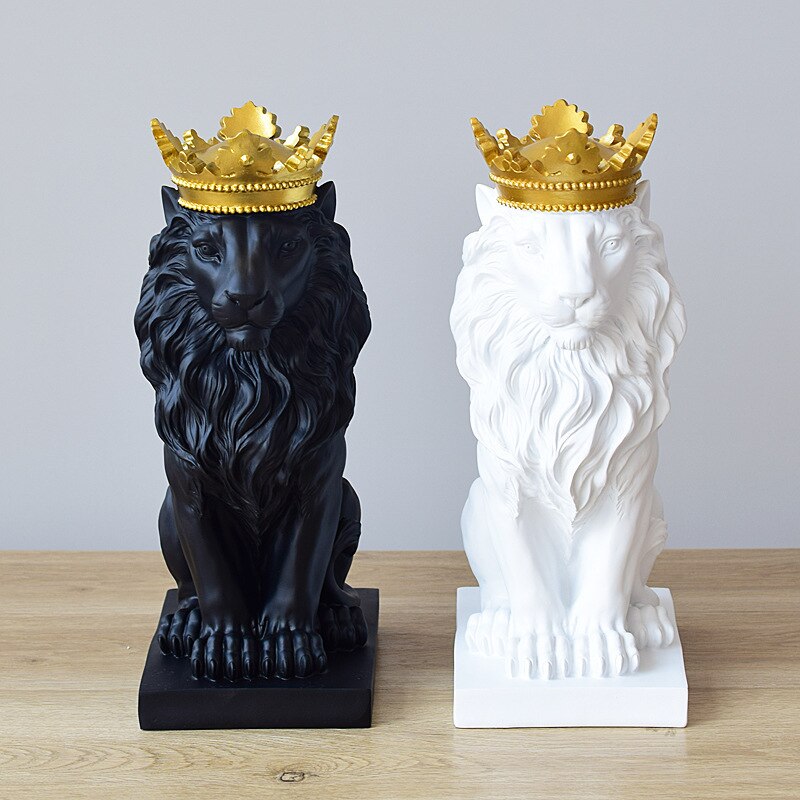 Krone løve skulptur statue løve tro harpiks håndværk model ornamenter kontor hjem han løve dyr abstrakt kunst dekoration