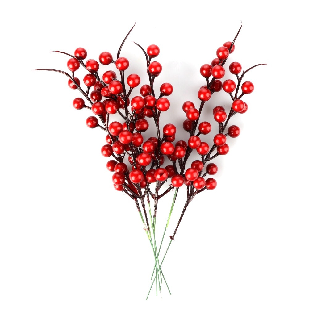 10 stuks 26cm Kunstmatige Pine Cone Red Berry Boeket Bloem Tak Kerst Decoratie Bruiloft Decor Feestelijke Benodigdheden