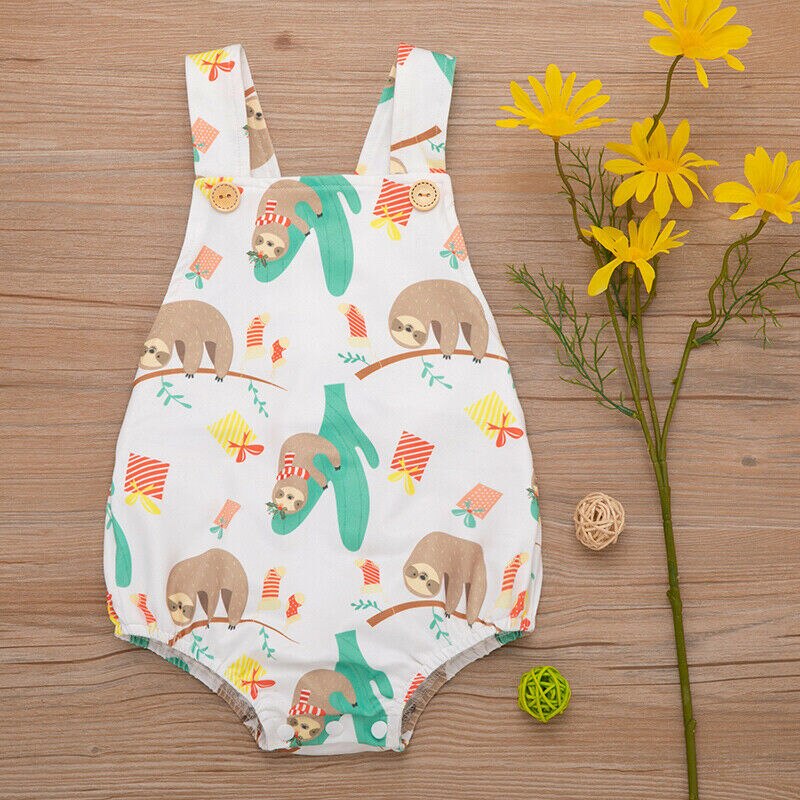 Baby Baby Boy Meisje Animal Print Bodysuit Mouwloze Knop Mooie Jumpsuit Kleding Outfits 0-24M