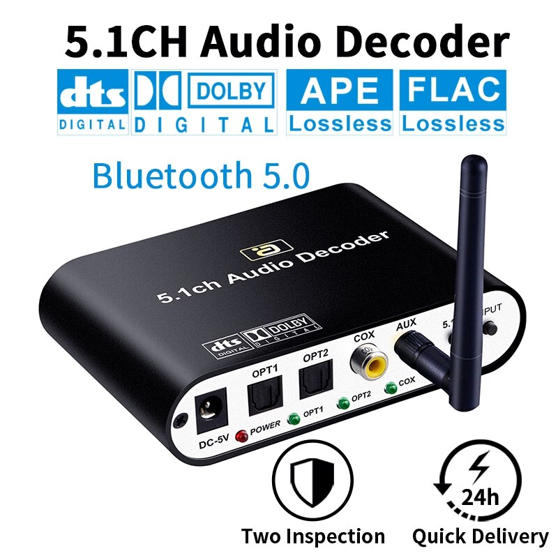 Dts 5.1CH O Decoder Bluetooth 5.0 Reciever Dac Draadloze O Adapter Optische Coaxiale Disk Spelen Dac Dts AC3-US Plug: Default Title