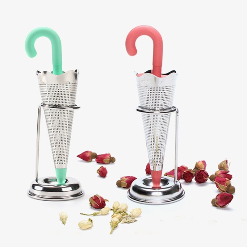 Infusor de té de acero inoxidable en forma de paraguas, filtro de especias de silicona a base de hierbas, colador, soporte para amantes del té