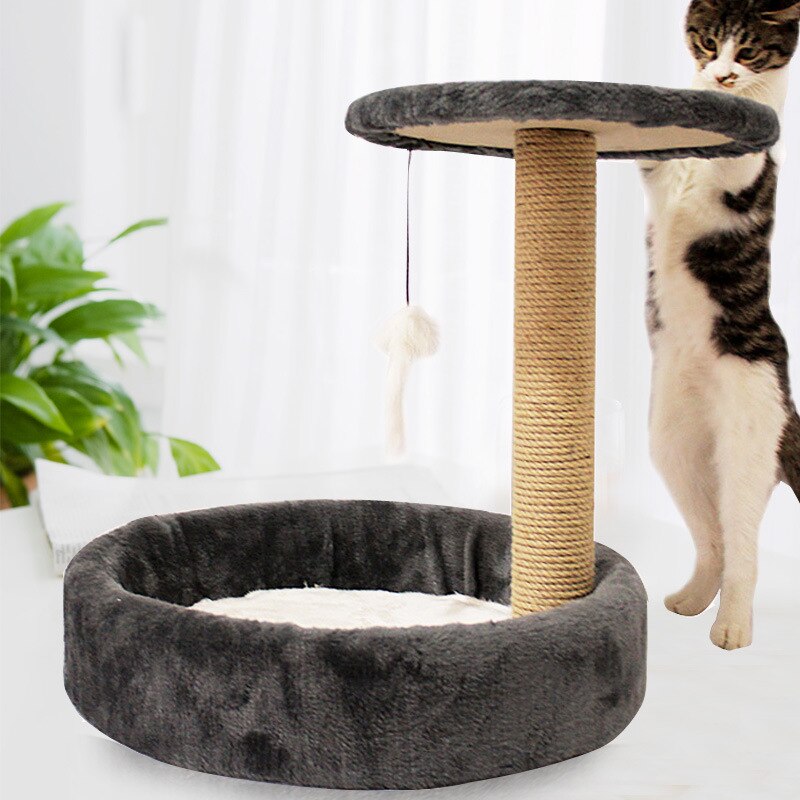 Cat Tree Toy Climbing Tree With Hammock Cat House Furniture Scratching Solid Wood Posts Jumping Training Toy