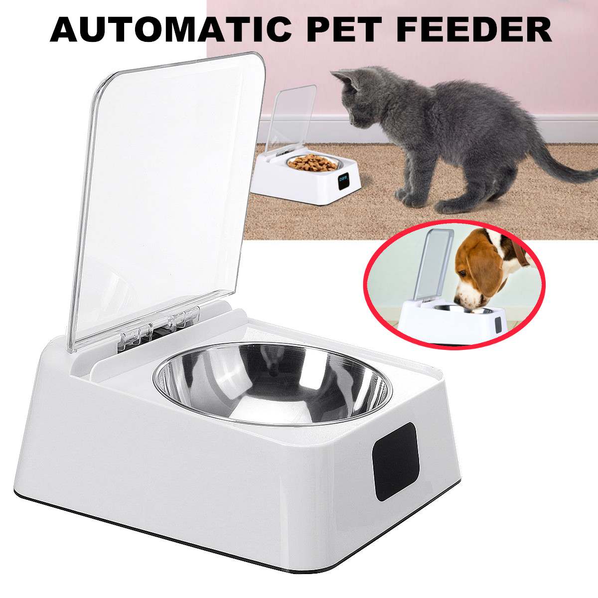 Pet Feeder Smart Dish Infrared Sensor Automatic Pet Feeder Dispenser Dogs Cat Food Rechargable With Moisture-proof Cover