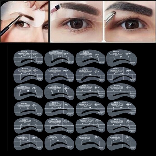 24 PCS Reusable Eyebrow Stencil Set Eye Brow DIY Drawing Guide Styling Shaping Grooming Template Card Easy Makeup