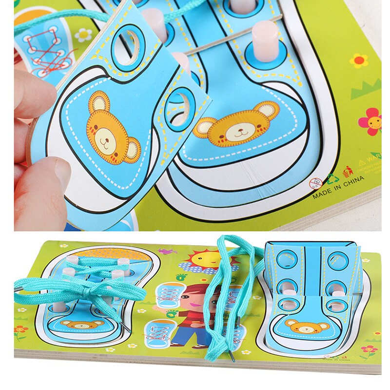 Kinderen Speelgoed Houten Speelgoed Kids Voorschoolse Vetersluiting Schoenen Speelgoed Kids Hand Coördinatie Fijne Vaardigheden Educatief Speelgoed Voor Kinderen