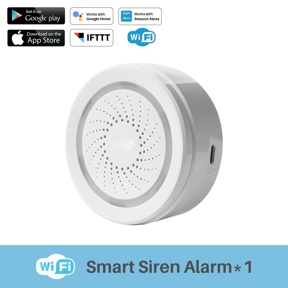 Smart wifi sirene alarm smart hjem sikkerhet ingen hub kreves tuya app varslingsvarsler fungerer med alexa echo google home ifttt: 1 stk