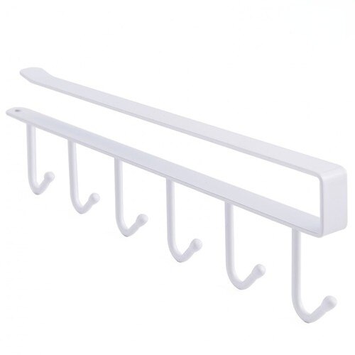 Armoire de cuisine support de verre crochets, à 6 crochets, sous étagère, Rack de rangement, organisateur, fer multifonction, crochets de rangement pour ustensiles de cuisine mx307155: WHITE