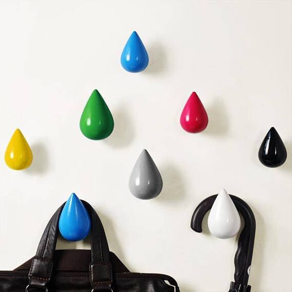 Raindrop Wall Hook Solid Wood Hook Decorative Wall Hanger White Black Blue Green Red Yellow Grey Colorful Coat Hook Hanger