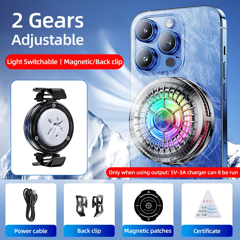 X155 Phone Cooler Ultra Thin Cooling Fan 2 In 1 Magnetic Back Clip Semiconductor Radiator for Gaming iPhone Sumsung RGB