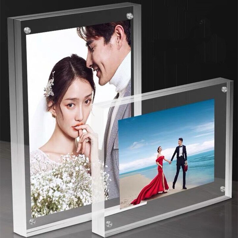 A6 100*150mm Double Sided Frameless Desktop Free Standing Magnetic Acrylic Picture Photo Frame Table Sign Card Holder Stand