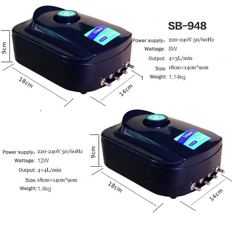 Silent Aquarium Air Pump Fish Tank Air Output Adjustable Flow Oxygen Air Pump 2/4 Outlets Aquarium Pump SB748/SB848/SB948/SB988