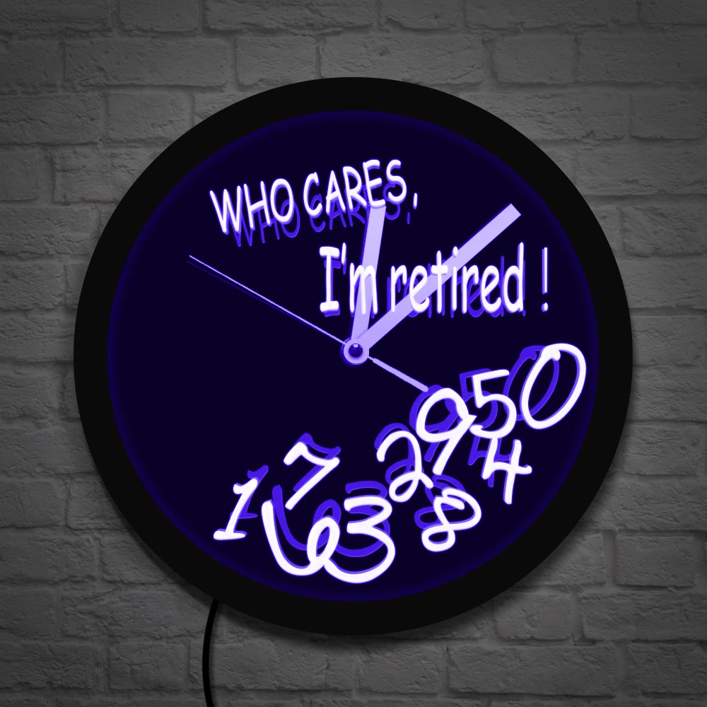 Fallen Numbers Retiring Luminous Wall Clock Who Cares I'm Retired Funny Clock Wall Watch LED Light Retirement Office Decor
