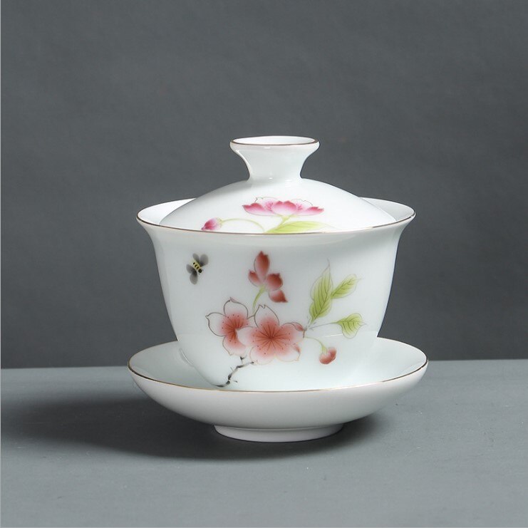 Kung fu te sæt hvid porcelæn tre til at dække skålen