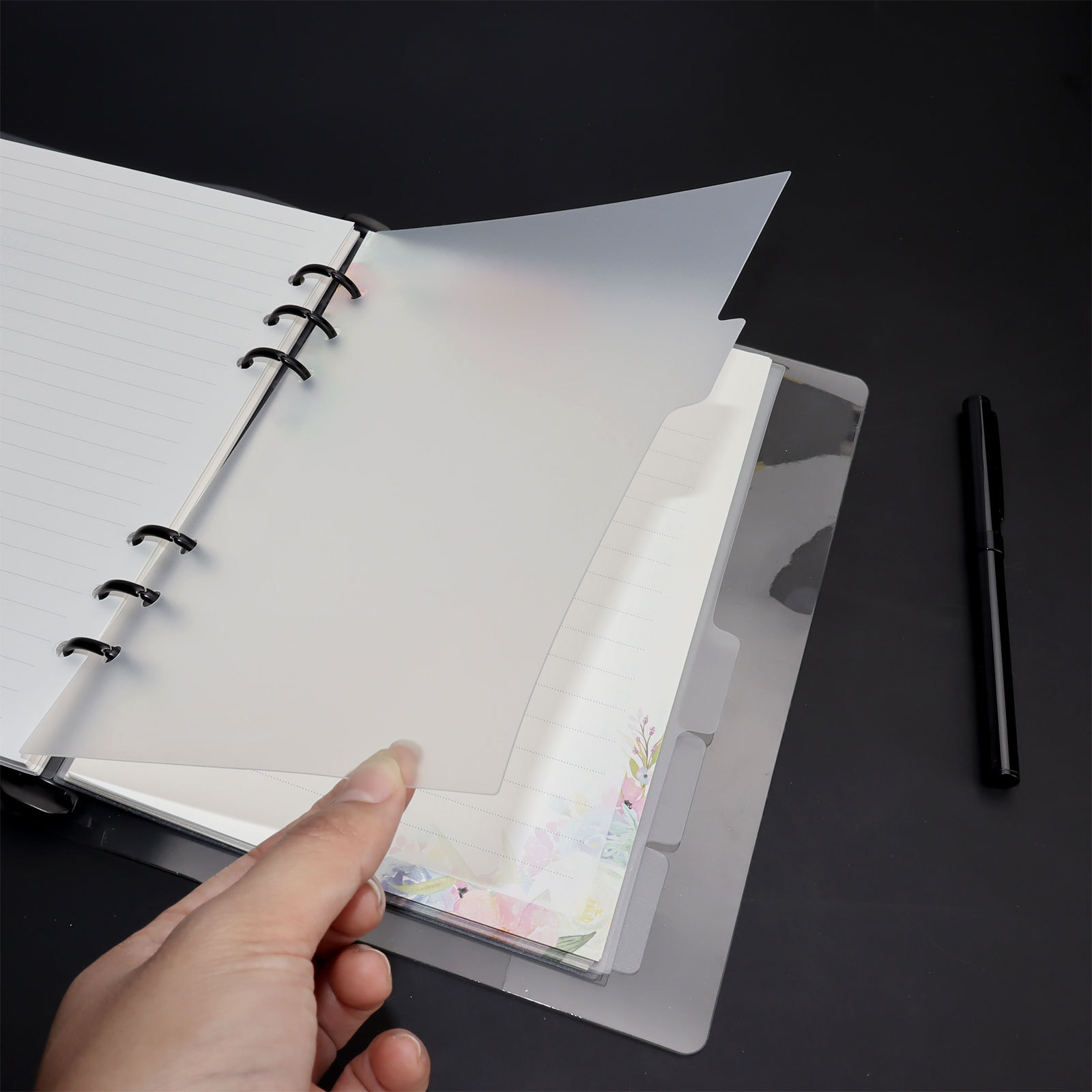 SKYSONIC A5 A6 A7 Separador de índice de carpeta en espiral Separadores superiores de página transparente 6 uds/12 Uds páginas de tablero de 6 agujeros pegatinas en inglés