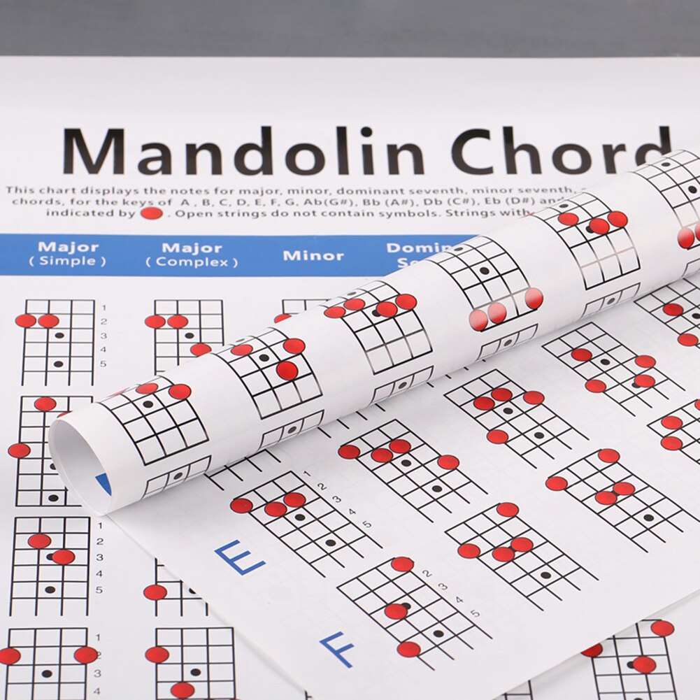 Mandolin Fretboard Chord Chart Finger Exercise Poster Coated Paper Fingering Diagram for Musical Instrument Lovers