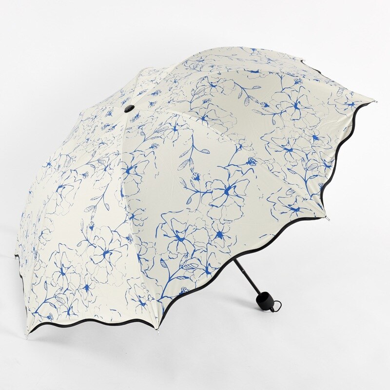 Hibiscus peinture parapluie pliant pour femmes hommes poche blanche Parasol pluvieux Anti-UV imperméable Portable noir revêtement parapluies: Bleu