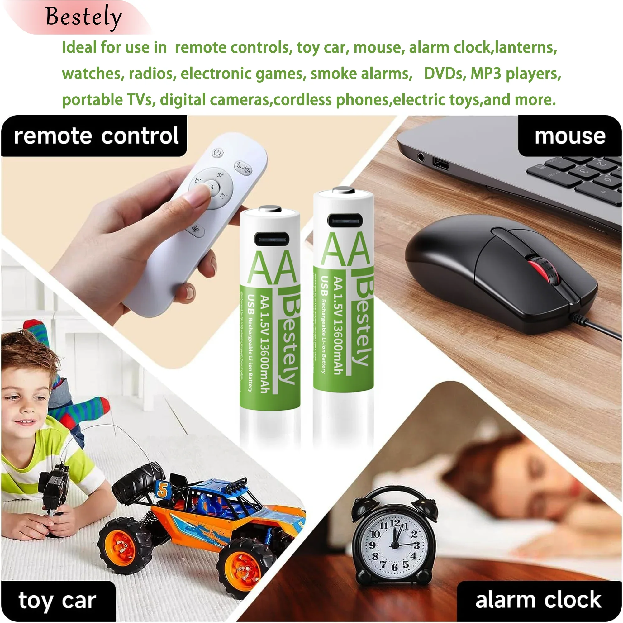 Batterie ricaricabili al litio ad alta capacità AA 1,5 V 13600 mAh Tensione di uscita Alimentatore stabile, cavo di tipo C incluso