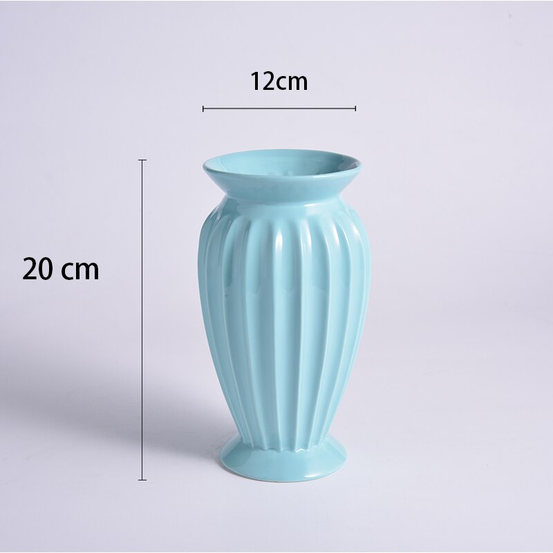 European-style Simple White Striped Vase Ornaments Ceramic Flower Arrangement Water Vase Living Room Decoration Accessories: Blue-S