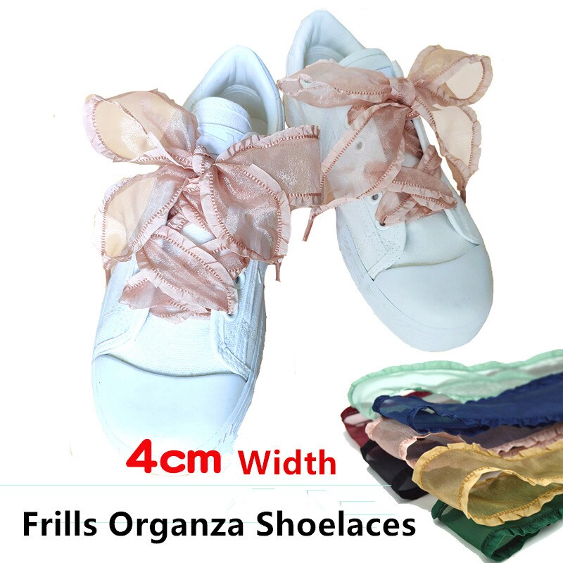 Cordones de Organza con volantes anchos de 4cm, 18 colores, lazo de hilo de gasa, cordones anchos, , belleza, zapatos informales blancos,