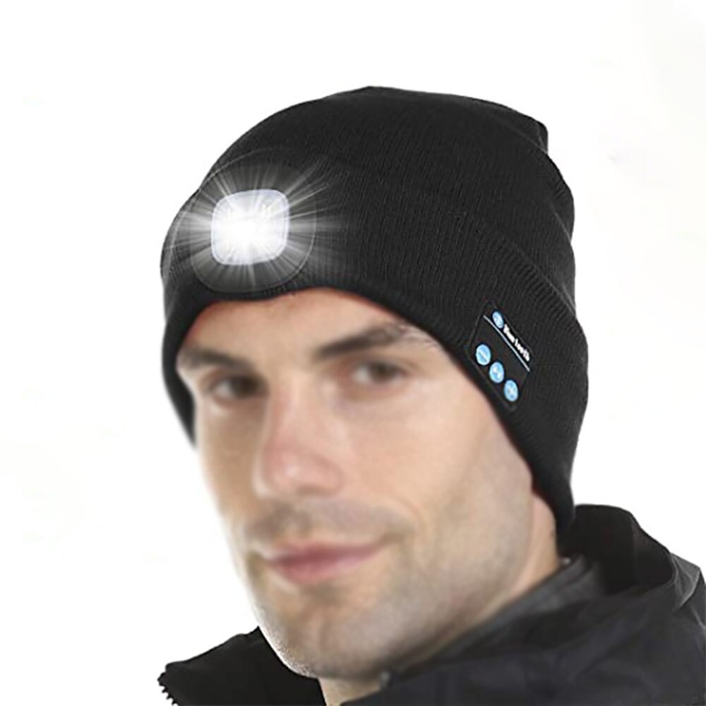 Gorro de invierno con auriculares inalámbricos por Bluetooth, cascos con luz LED, manos libres, música, novedad