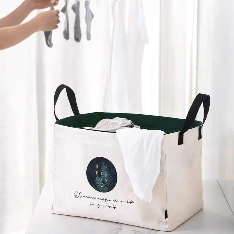 Household Canvas Foldable Dirty Clothes Basket Large Capacity Portable Laundry Storage Bags with Drawstring Mesh Dustproof Cover