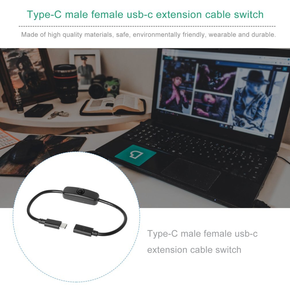 Tipo-c macho para fêmea USB-C interruptor de cabo de extensão para raspberry pi 4 para android fonte de alimentação elétrica