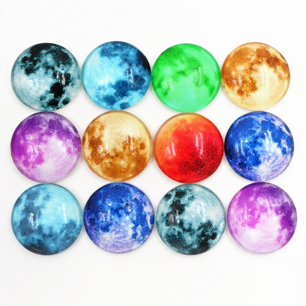 10pcs 25mm Mixed Luminous Stars Handmade Glass Cabochons Pattern Domed Jewelry Accessories Supplies-C7-28