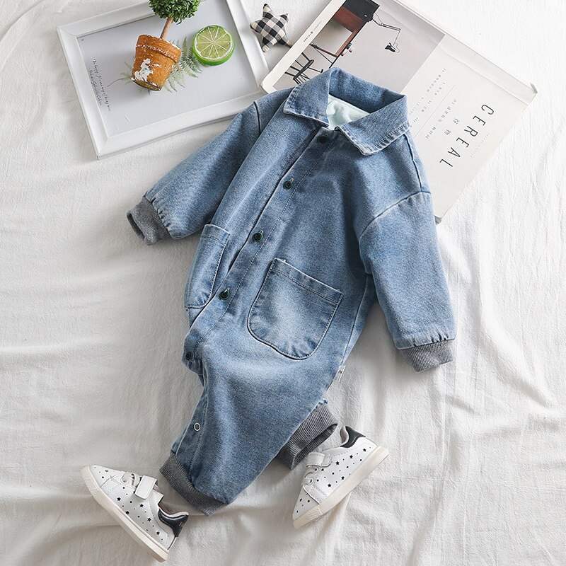 66-100cm winter denim dikke warme fleece binnenkant baby gap baby jongen winter romper baby meisje overall