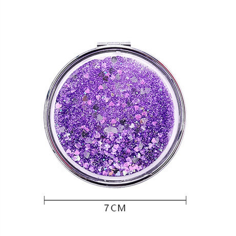 Portable Double-Sided Folding Cosmetic Mirror Female With Flowing Sparkling Sand Mini Makeup Mirror Compact Pocket Mirrors