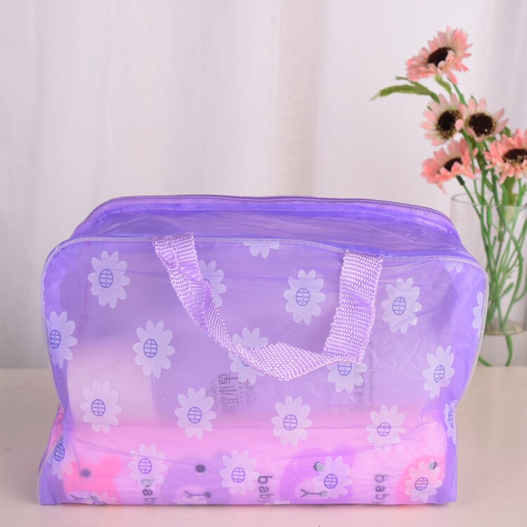 femmes fermeture à glissière PVC maquillage organisateur sac de toilette bain sac de rangement étanche Transparent Floral voyage sac cosmétique: VIOLET