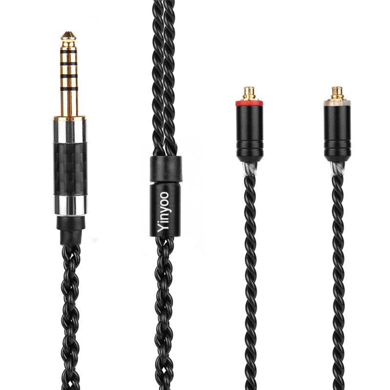 Yinyoo h3 h5 4 núcleo atualizado prata chapeado preto cabo 3.5/2.5/4.4mm fone de ouvido cabo com mmcx/2pin para lz a5 a4: MMCX 4.4